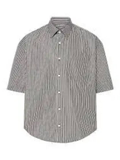 Striped Boxy Fit Short Sleeve Shirt Grey - AMI - BALAAN 2