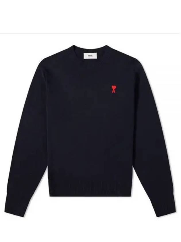 Heart Embroidered Logo Crew Neck Knit Top Navy - AMI - BALAAN 2