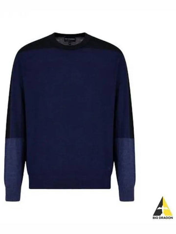 Emporio Armani Color Block Crew Neck Sweater Blue 6R1MXL 1MNLZ - EMPORIO ARMANI - BALAAN 1
