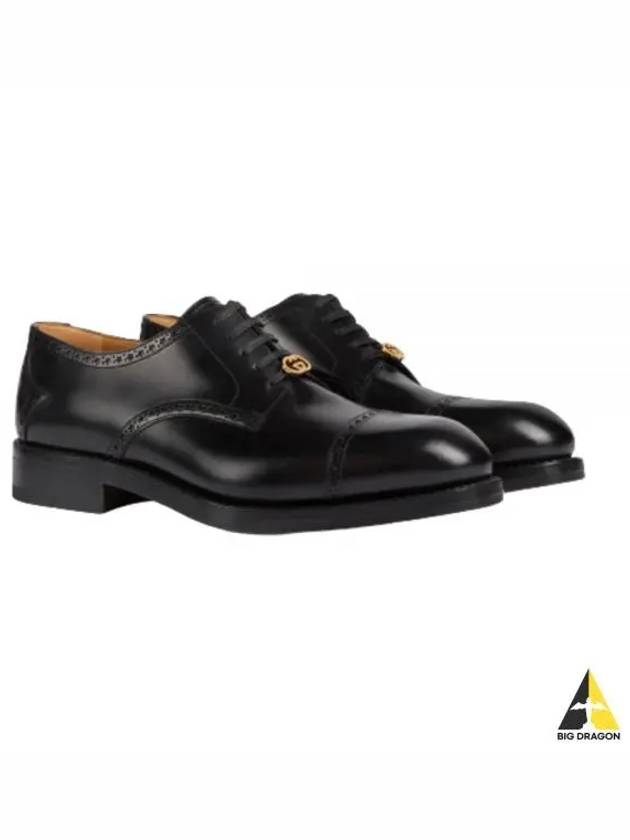 Gold Interlocking G Lace-Up Leather Brogues Black - GUCCI - BALAAN 2