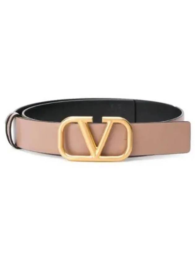 V Logo Signature Reversible Leather Belt Beige - VALENTINO - BALAAN 1