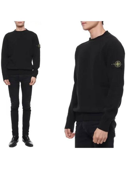 Men's Waffen Patch Crew Neck Raw Cotton Knit Top Navy - STONE ISLAND - BALAAN 2