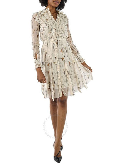 Women s Ruffle Detail Long Sleeve Short Dress Beige - BURBERRY - BALAAN 2