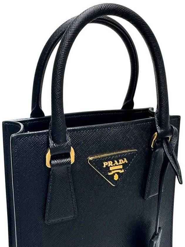 1BA358 Black Saffiano Lux Mini Tote Bag Strap - PRADA - BALAAN 5