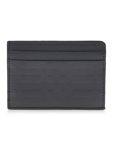 Embossed Check Leather Card Holder Black - BURBERRY - BALAAN 1