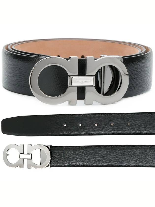 Reversible Gancini Leather Belt Black - SALVATORE FERRAGAMO - BALAAN 2