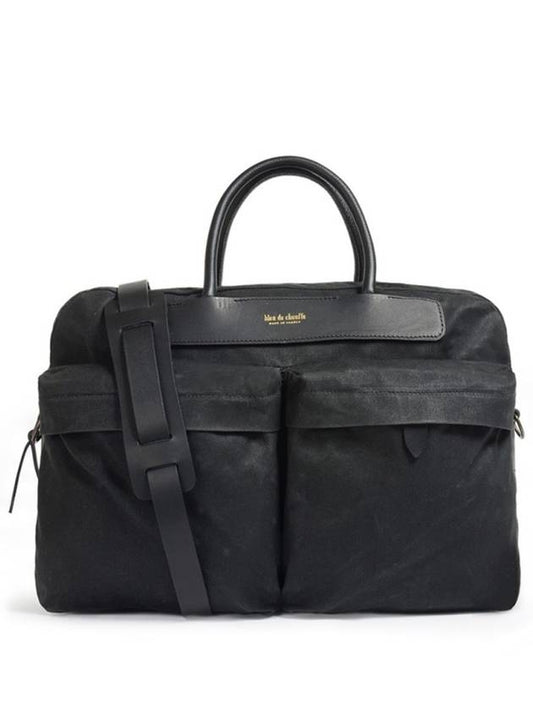 Helios Briefcase Wax Canvas Noir Black - BLEU DE CHAUFFE - BALAAN 1