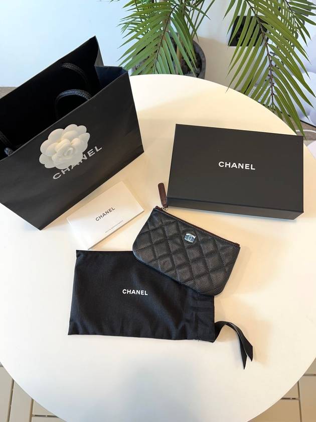 Full set classic clutch mini caviar black silver mini pouch A82365 - CHANEL - BALAAN 1