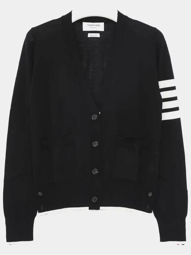 4 Bar Relaxed Fit Fine Merino Wool Cardigan Black - THOM BROWNE - BALAAN 2