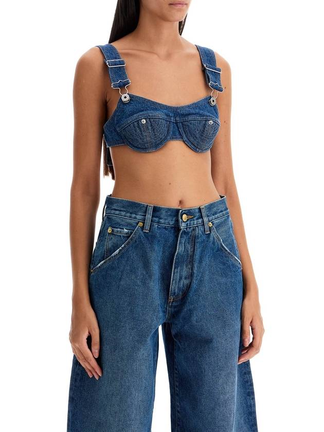 "denim overall bralette with buck - JEAN PAUL GAULTIER - BALAAN 2