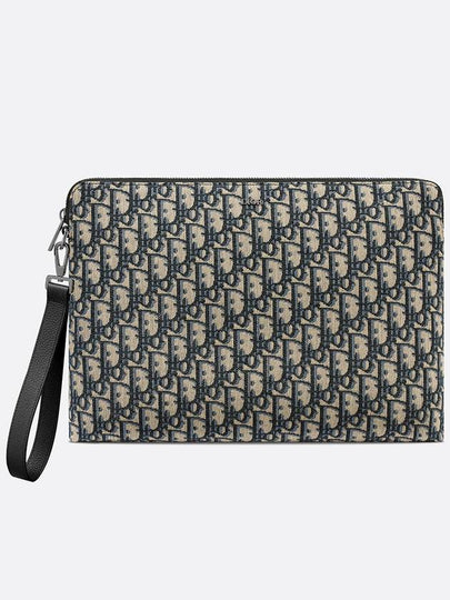 Oblique Zipper Jacquard A4 Pouch Clutch Bag Black Beige - DIOR - BALAAN 2