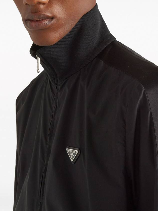 Logo Plaque Silk Blend Zip-Up Jacket Black - PRADA - BALAAN 6