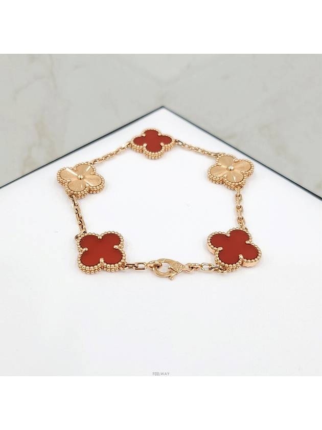 Lux You Van Cleef Alhambra Bracelet 5 Motifs 18K Rose Gold Guilloche Carnelian - VANCLEEFARPELS - BALAAN 3