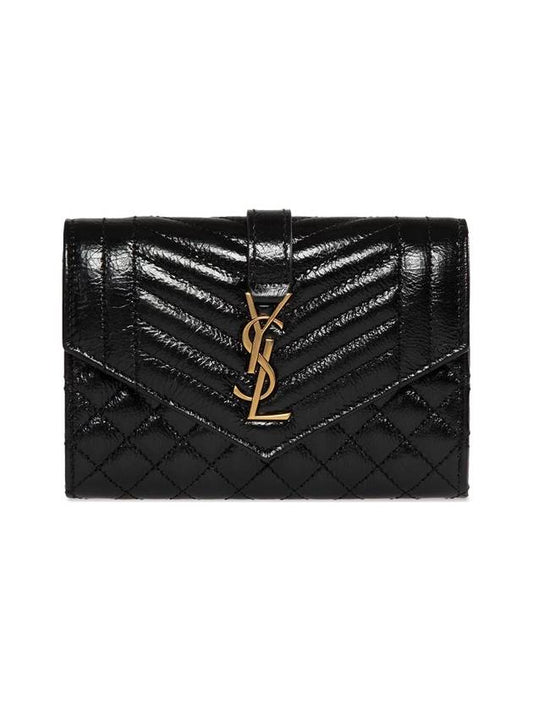 Matelasse Envelope Small Half Wallet Black - SAINT LAURENT - BALAAN 1