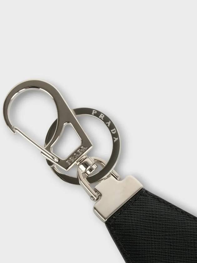 Saffiano Triangular Logo Leather Key Holder Black - PRADA - BALAAN 6