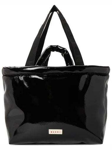 Logo Patch Glossy Tote Bag Black - MARNI - BALAAN 1