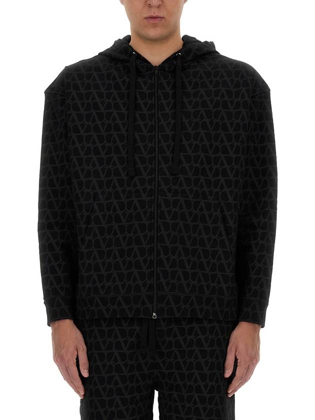 Toile Iconograph Print Cotton Hooded Zip-Up Black - VALENTINO - BALAAN 2