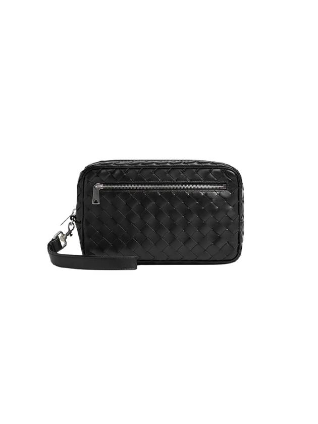 Intrecciato Zipper Leather Pouch Bag Black - BOTTEGA VENETA - BALAAN 4