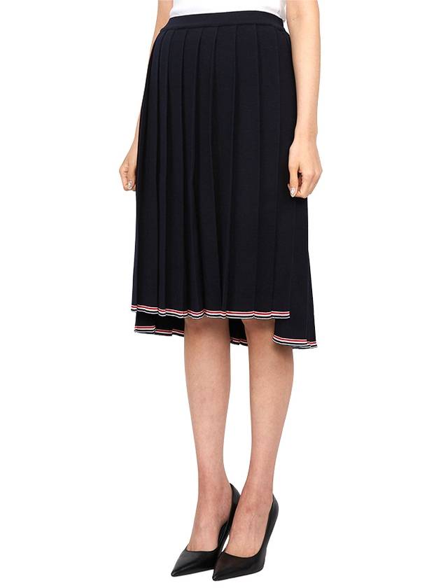 Full Needle Stitch Merino Wool Tipping Pleated Skirt Navy - THOM BROWNE - BALAAN 3