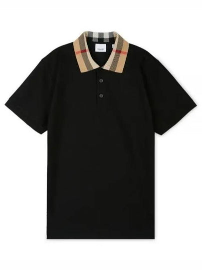 Check Collar Cotton Polo Shirt Black - BURBERRY - BALAAN 2