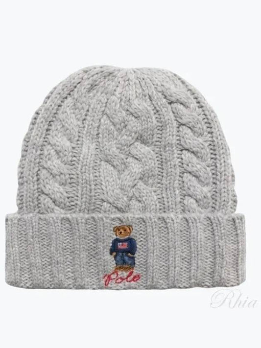 Polo Bear Cable Knit Beanie Grey - POLO RALPH LAUREN - BALAAN 2