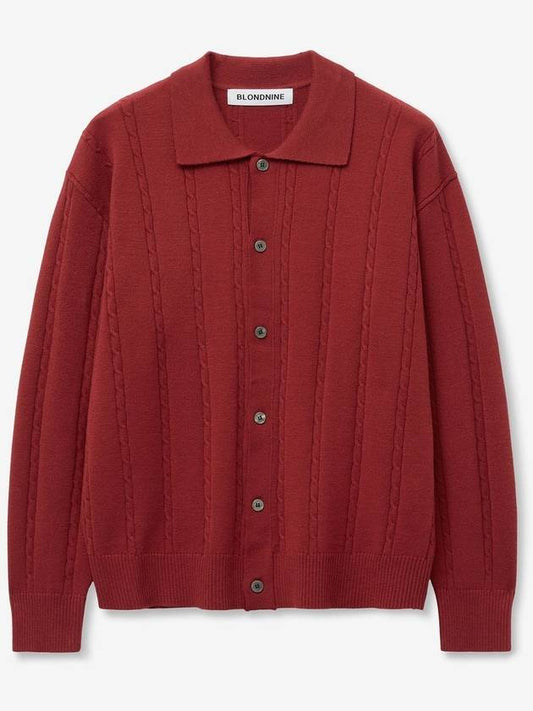 Primary cable collar cardigan_red - BLONDNINE - BALAAN 1