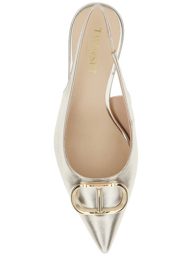 Metallic Slingback Pumps With Oval D Logo Plaque On The Front In Leather Woman - TWINSET - BALAAN 4