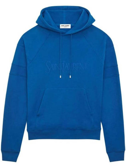 Embroidered Logo Hoodie Blue - SAINT LAURENT - BALAAN 2