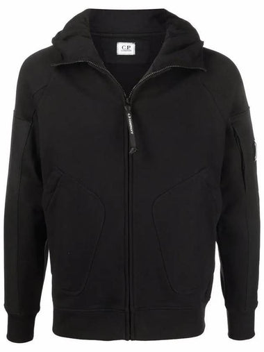 Lens Patch Diagonal Raised Fleece Mix Hooded Jacket Black - CP COMPANY - BALAAN 1