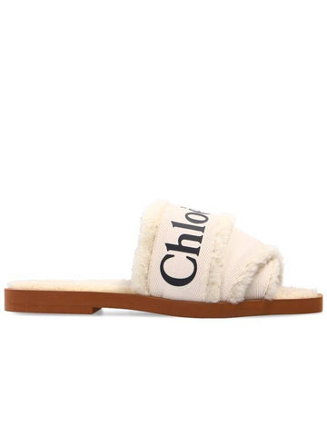 Woody Shearling Flat Mule Slippers Ivory - CHLOE - BALAAN 1