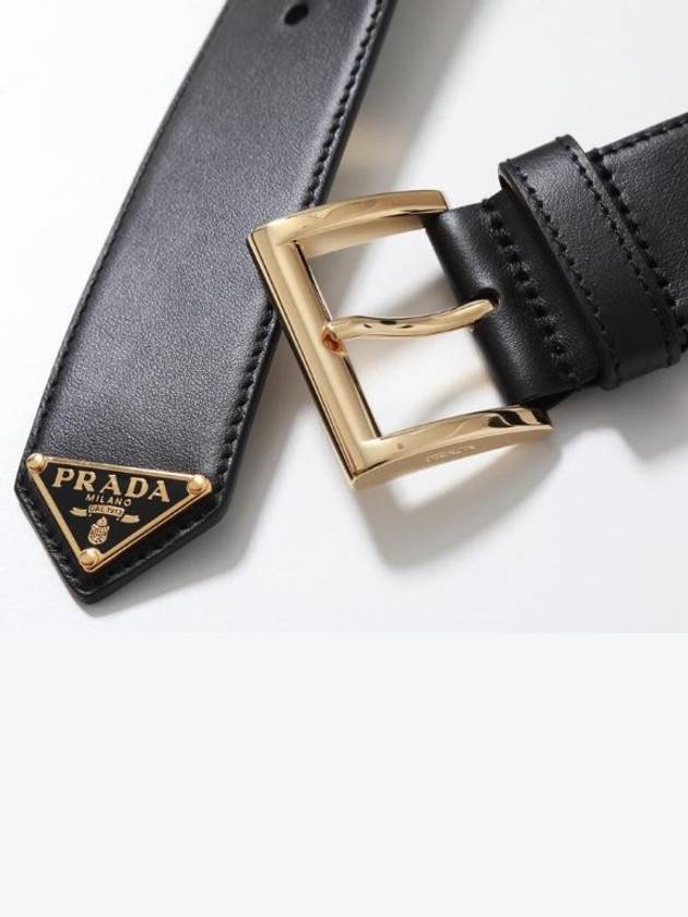 Triangular Logo Plaque City Leather Belt Black - PRADA - BALAAN 4