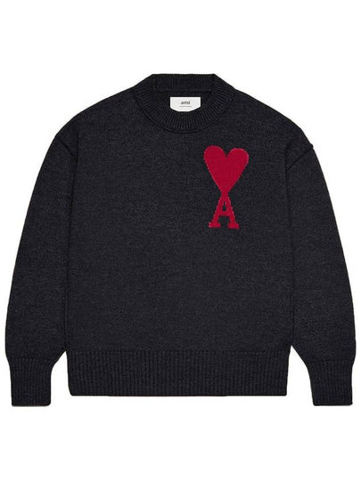 Big Heart Logo Wool Knit Top Black - AMI - BALAAN 2