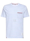 Striped Jersey Pocket Short Sleeve T-Shirt Light Blue White - THOM BROWNE - BALAAN 2