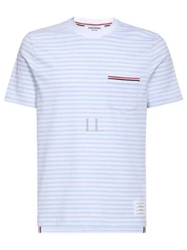 Striped Jersey Pocket Short Sleeve T-Shirt Light Blue White - THOM BROWNE - BALAAN 2