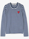 Women's Red Heart Wappen Stripe Long Sleeve T-Shirt P1 T163 2 Blue - COMME DES GARCONS PLAY - BALAAN 3