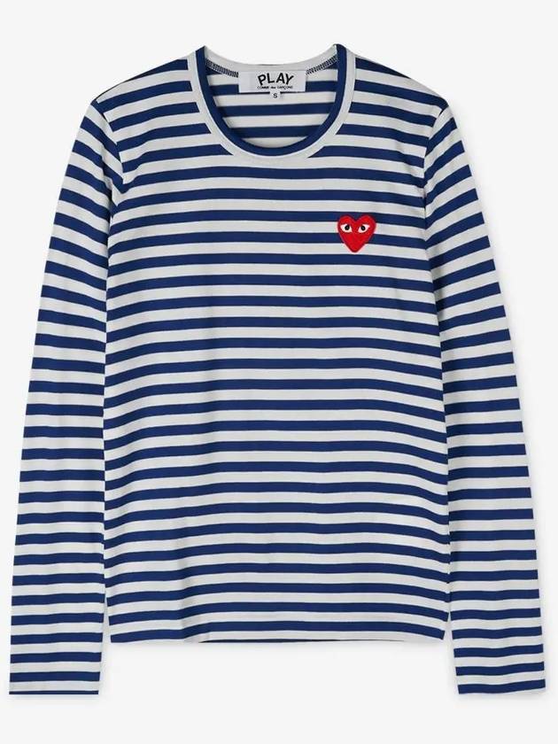 Women's Red Heart Wappen Stripe Long Sleeve T-Shirt P1 T163 2 Blue - COMME DES GARCONS PLAY - BALAAN 3