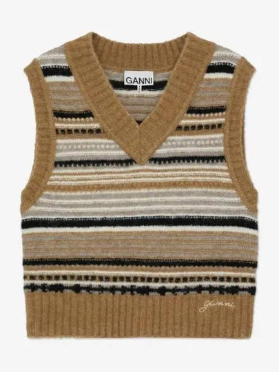 Striped Soft Wool Knit Vest Brown - GANNI - BALAAN 2