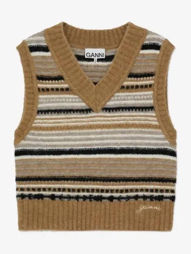 Striped Soft Wool Knit Vest Brown - GANNI - BALAAN 2