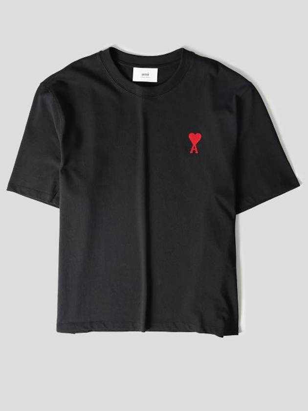 Heart Logo Cotton Jersey Short Sleeve T-Shirt Black - AMI - BALAAN 2