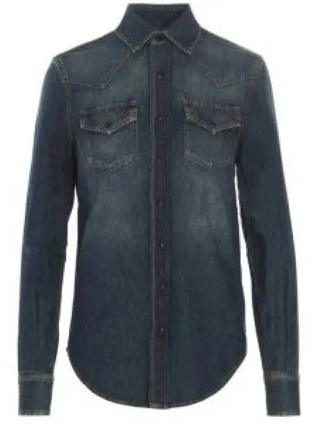 Women's Western Vintage Denim Long Sleeve Shirt Blue - SAINT LAURENT - BALAAN 2