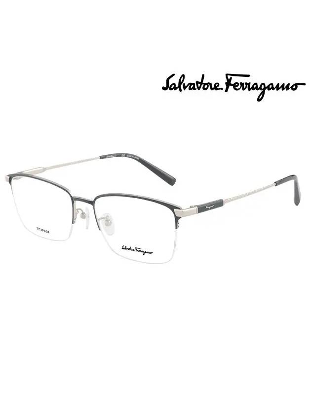 Eyewear Logo Half Frame Square Titanium Eyeglasses Black - SALVATORE FERRAGAMO - BALAAN 3