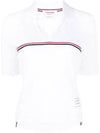 Three Stripes High Twist Rib Polo Shirt White - THOM BROWNE - BALAAN 3