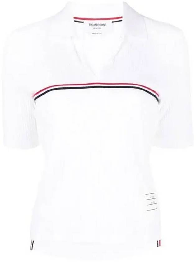 Three Stripes High Twist Rib Polo Shirt White - THOM BROWNE - BALAAN 3