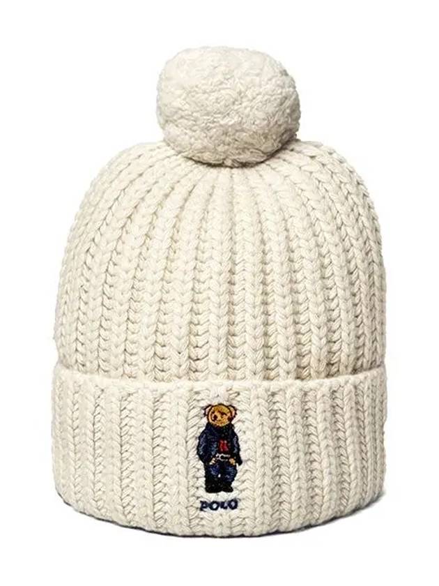 WC0522 105 Solid Denim Bear Pom Beanie - POLO RALPH LAUREN - BALAAN 1