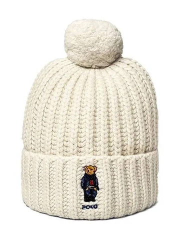 WC0522 105 Solid Denim Bear Pom Beanie - POLO RALPH LAUREN - BALAAN 1