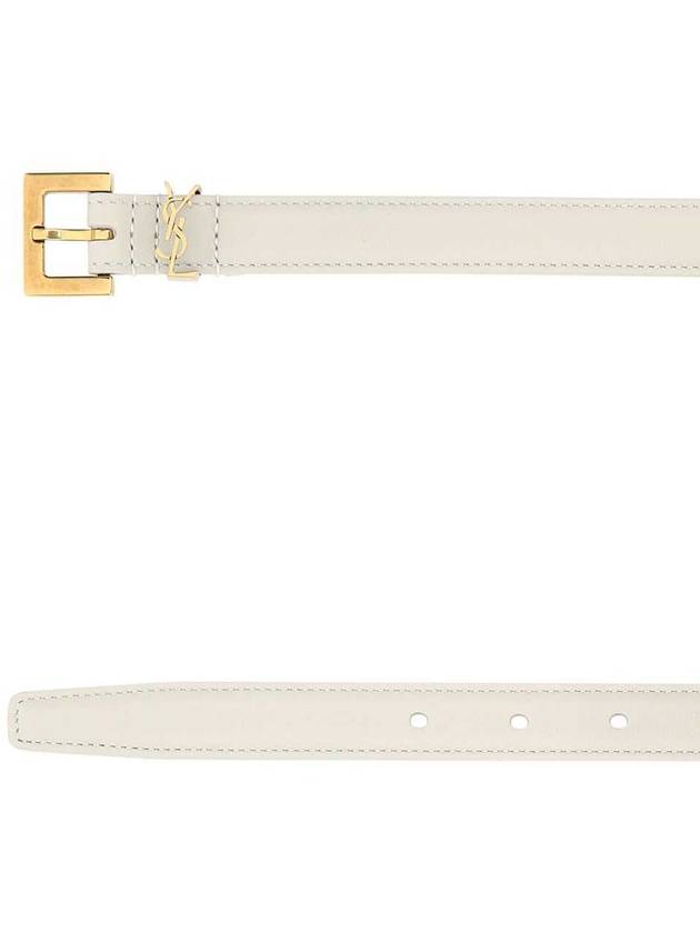 Monogram Square Leather Belt White - SAINT LAURENT - BALAAN 3