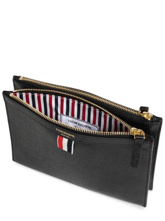 Logo 4 Bar Leather Clutch Bag Black - THOM BROWNE - BALAAN 3