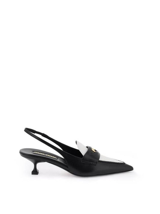 Leather Penny Slingback Heels Black - MIU MIU - BALAAN 1