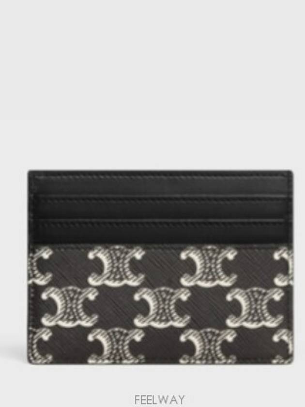 Triomphe Canvas Logo Flip Two-tone Calfskin Card Holder Black - CELINE - BALAAN 5