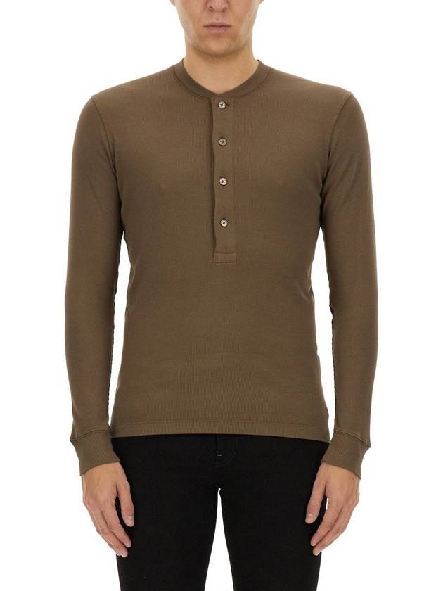 Tom Ford Ribbed "Henley" T-Shirt - TOM FORD - BALAAN 1